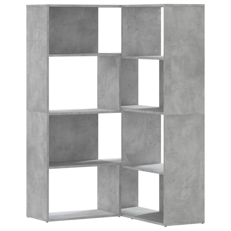 Kulmakirjahylly 4 tasoa betoninharmaa 85x85x140 cm tekninen puu (07813)