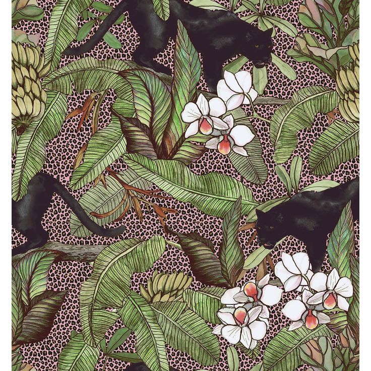 Kuvatapetti Rebel Walls Alluring Panthers Pink, non-woven, mittatilaus