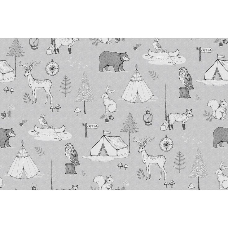 Lastenhuoneen tapetti Rebel Walls Camping Trip Grey, non-woven, mittatilaus