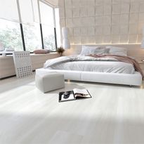 Kivikomposiittivinyylilankku DomusFlooring Lapinnoidan lumikide, integroitu askeläänieriste, Verkkokaupan poistotuote