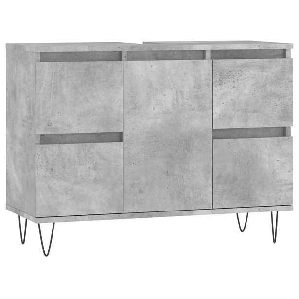 Kylpyhuoneen kaappi betoninharmaa 80x33x60 cm tekninen puu (31656)