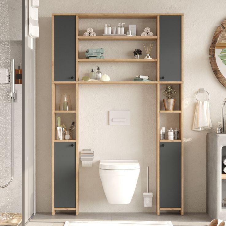 Kylpyhuoneen kalusteryhmä Linento Furniture LO1, antrasiitti/tammi