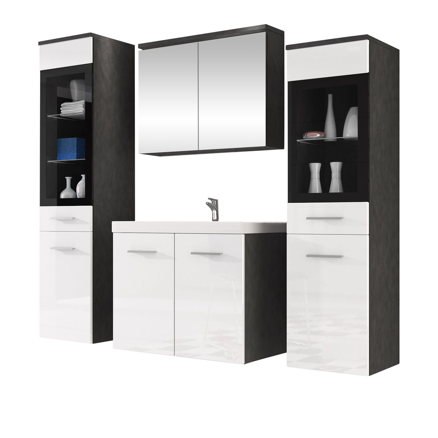 Kylpyhuoneen kalusteryhmä MADRIT II pesualtaalla, tummanharmaa/valkoinen (7874)