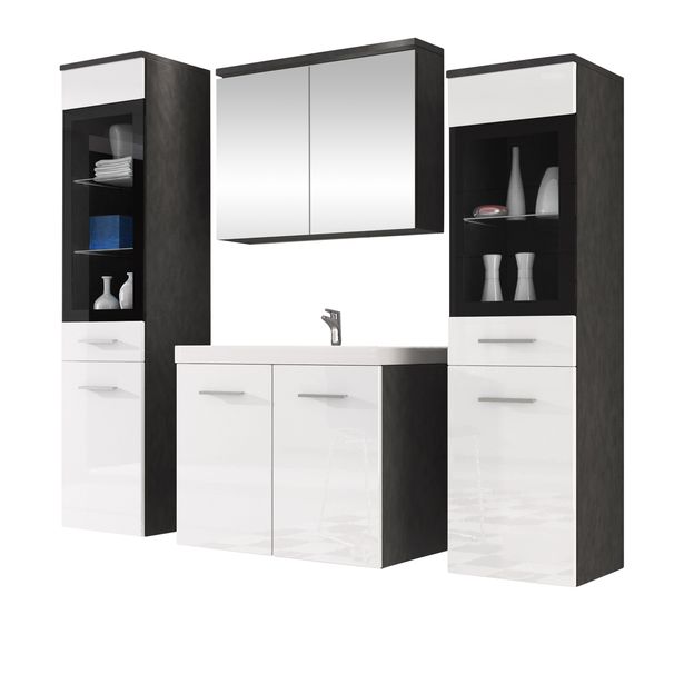 Kylpyhuoneen kalusteryhmä MADRIT II pesualtaalla, tummanharmaa/valkoinen (7874)