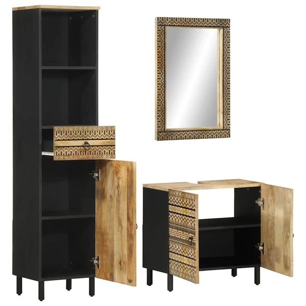 Kylpyhuoneryhmä 3-osainen, sis. allaskaappi + peili, täysi mangopuu (10130)