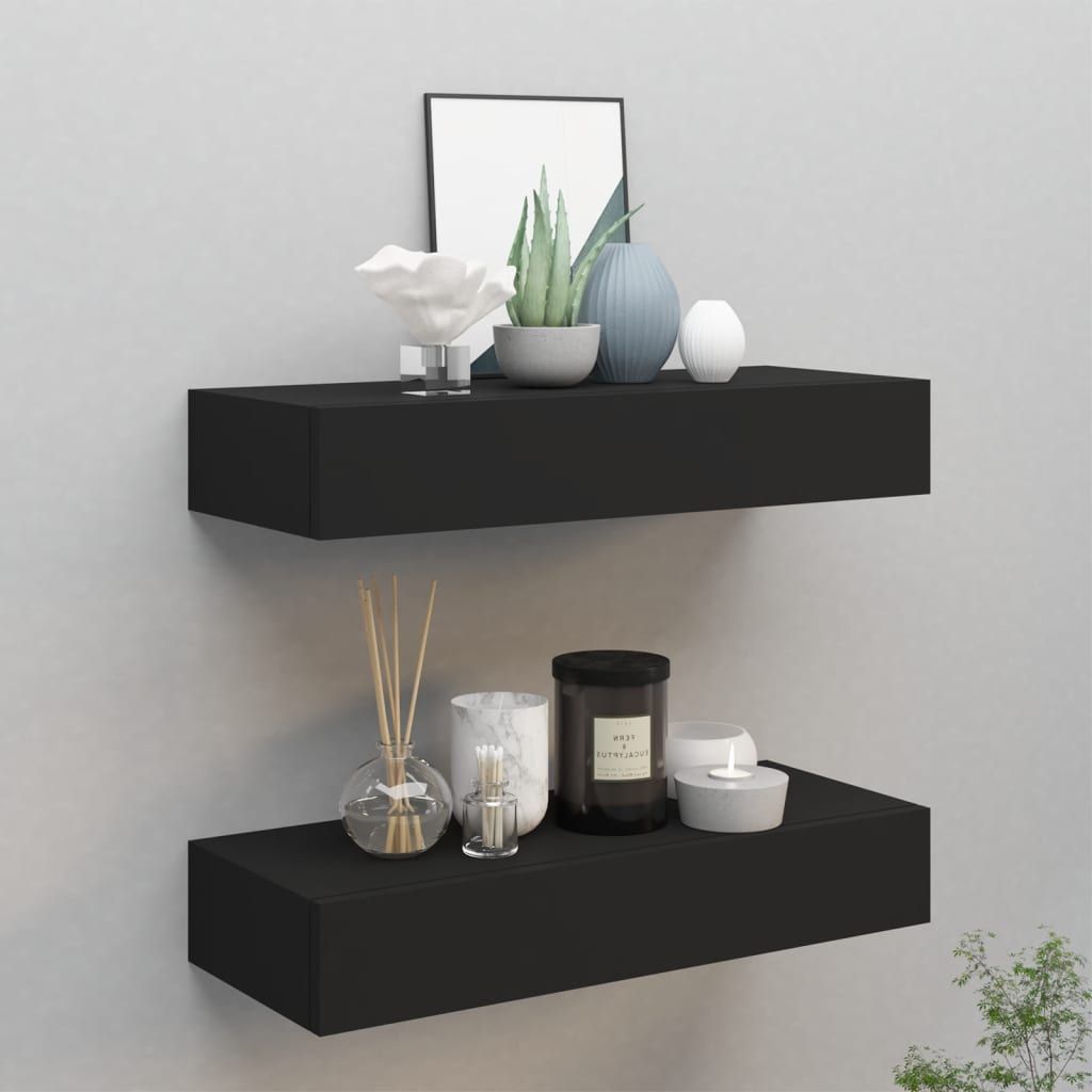Laatikkohyllyt seinälle 2 kpl 60x23,5x10 cm MDF musta
