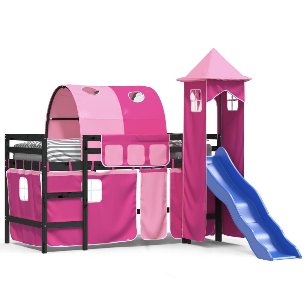 Lasten parvisänky tornilla pinkki 80x200 cm täysi mänty (07098)
