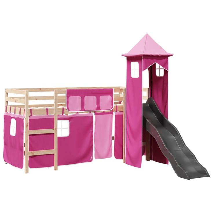 Lasten parvisänky tornilla pinkki 80x200 cm täysi mänty (09121)
