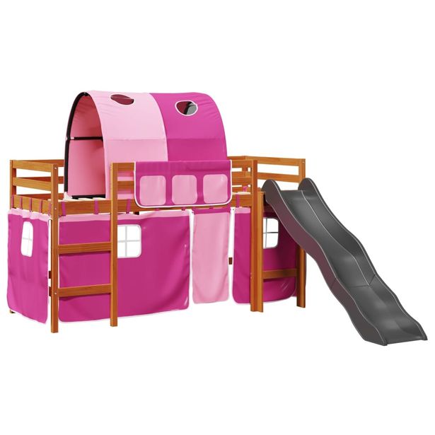 Lasten parvisänky tunnelilla pinkki 80x200 cm täysi mänty (09100)