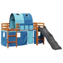 Lasten parvisänky tunnelilla sininen 90x190 cm täysi mänty (09117)