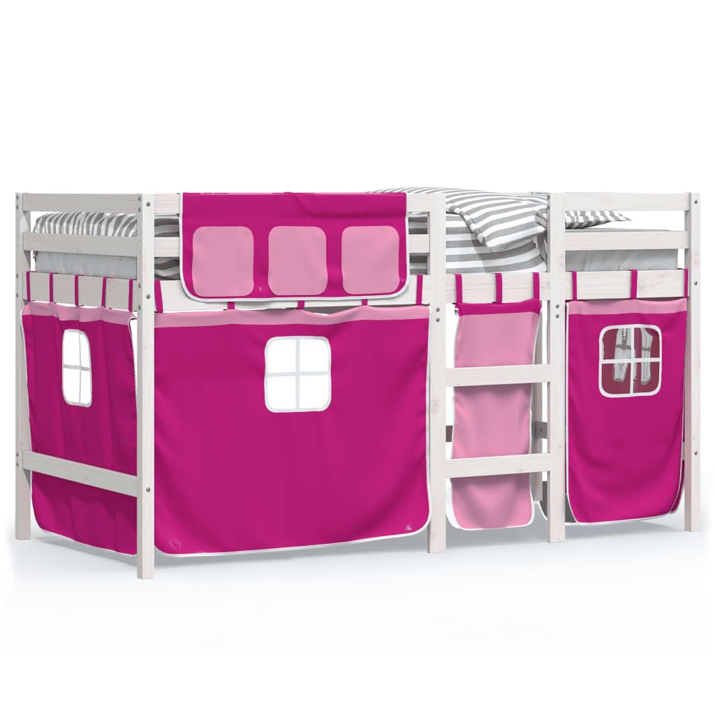 Lasten parvisänky verhoilla pinkki 80x200 cm täysi mänty (83813)