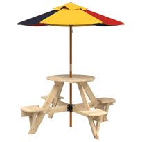 Lasten piknikpöytä 4 lapselle aurinkovarjo pyöreä täysi kuusi (81621)