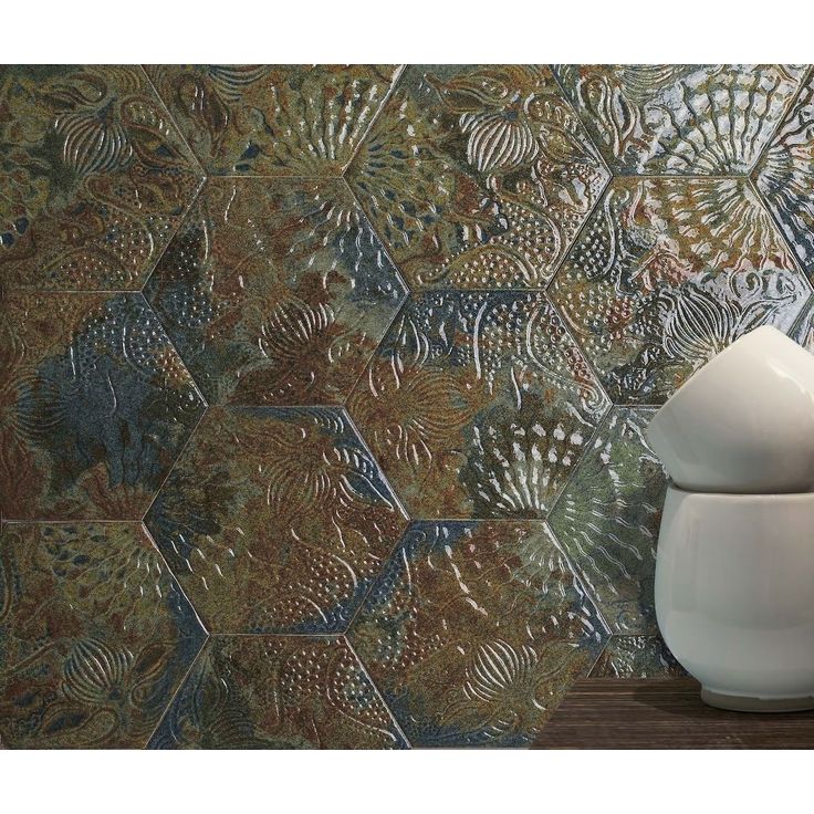 Lattialaatta Kymppi-Lattiat History Ammonite Hex Ocean 25x25cm