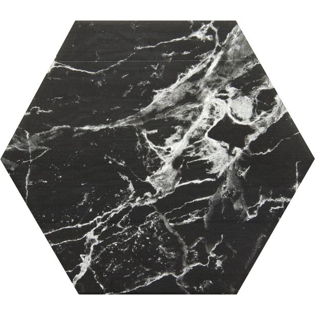 Lattialaatta Kymppi-Lattiat Marmore hex Black 14x16cm