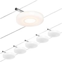 LED-Vaijerivalaisinsetti Paulmann Disc, 5 valaisinta + muuntaja + vaijeri, 3000K, kromi