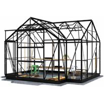Kasvihuone Lykke T-muotoinen, sis. lasi- ja polykarbonaattipaneelit, musta, 10,2 m2