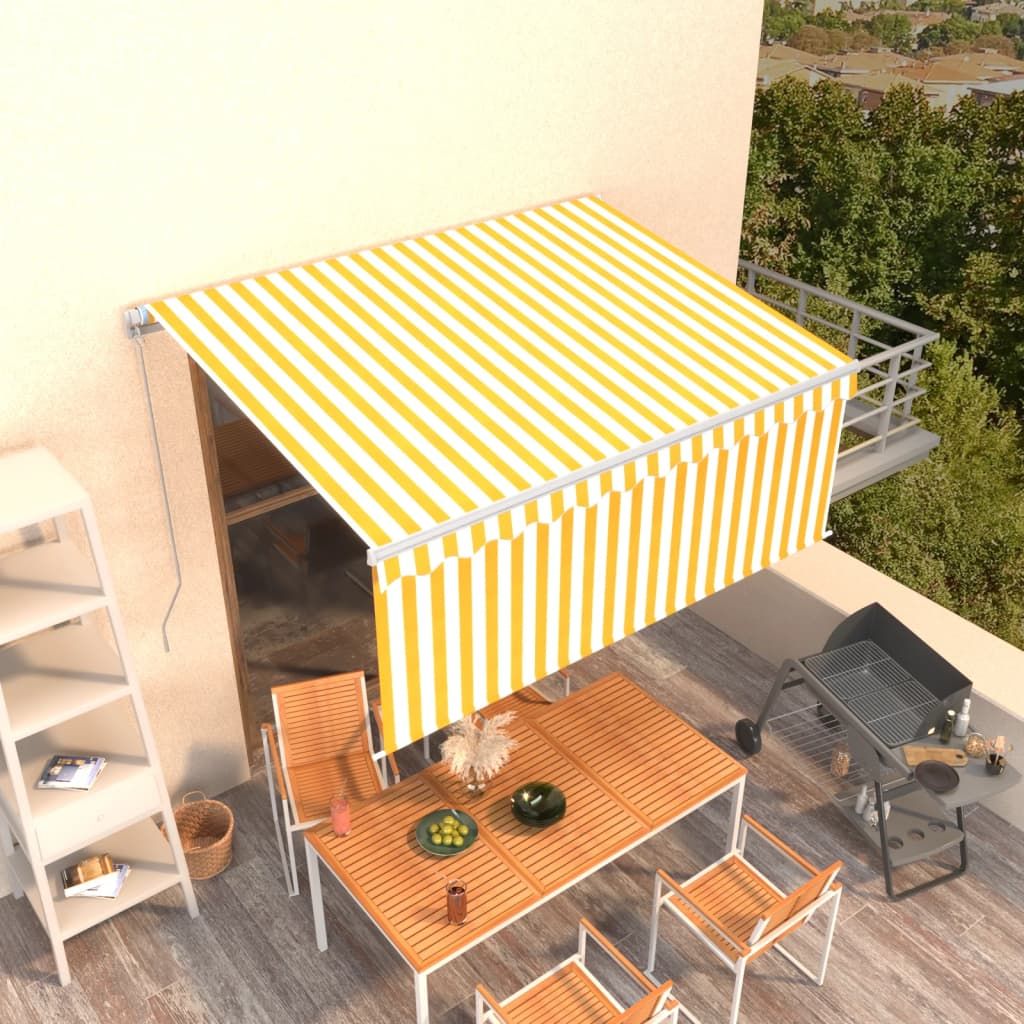 Manuaalisesti kelattava markiisi verhoilla 3x2,5 m keltainen/valkoinen
