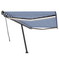 Manuaalisesti sisäänkelattava markiisi LED 500x350 cm sinivalk. (69861)