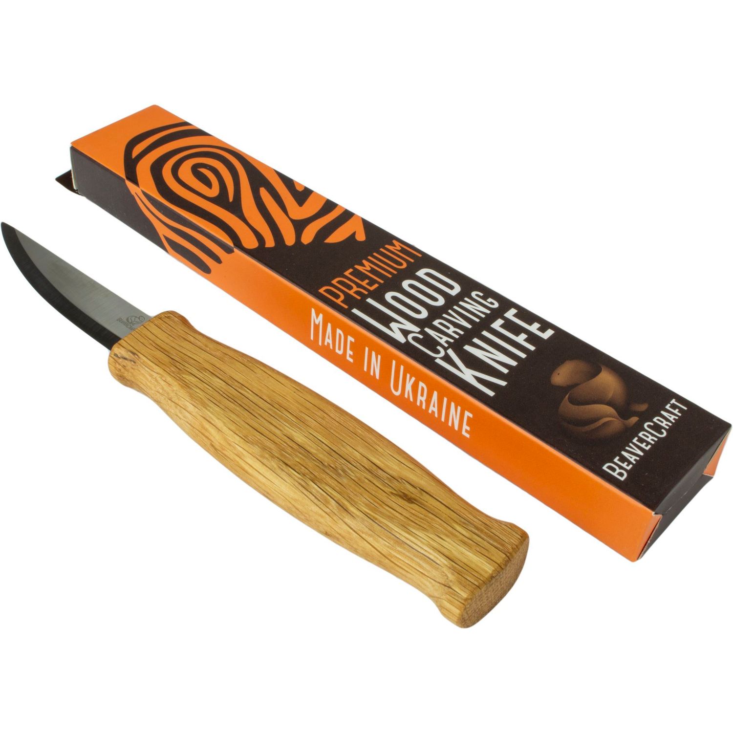 Vuolupuukko BeaverCraft 80mm, karkaistulla terällä, tammikahvalla