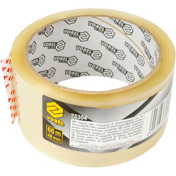 Läpinäkyvä pakkausteippi Vorel, 48mm/66m