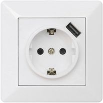 Pistorasia USB-laturilla Malmbergs Delta, 1-osainen, 1 x USB, valkoinen