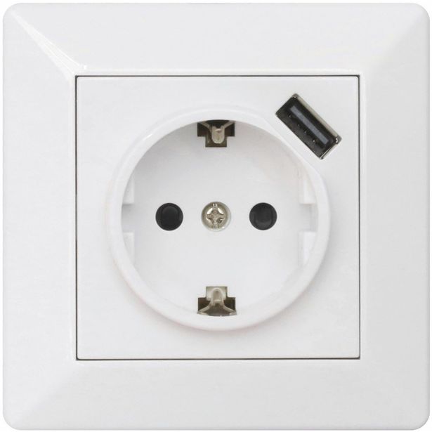 Pistorasia USB-laturilla Malmbergs Delta, 1-osainen, 1 x USB, valkoinen