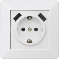 Pistorasia USB-laturilla Malmbergs Delta, 1-osainen, 2 x USB, valkoinen