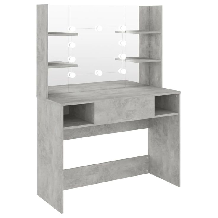 Meikkipöytä LED-valoilla 100x40x135 cm MDF betoninharmaa (31544)
