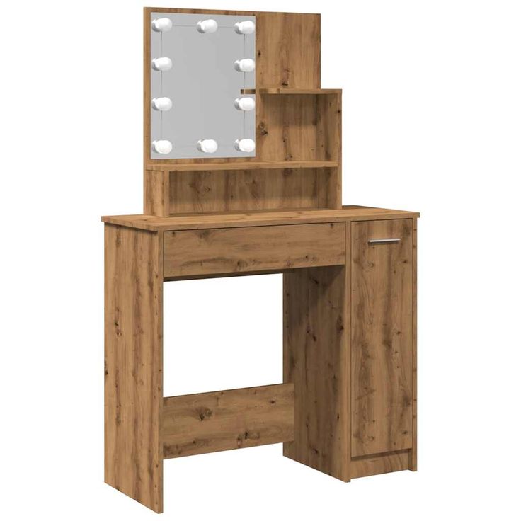 Meikkipöytä LED-valoilla artesaani tammi 86,5x35x136 cm (57024)