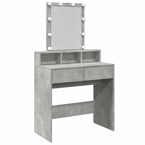Meikkipöytä LED-valoilla betoninharmaa 80x41x144,5 cm (48181)