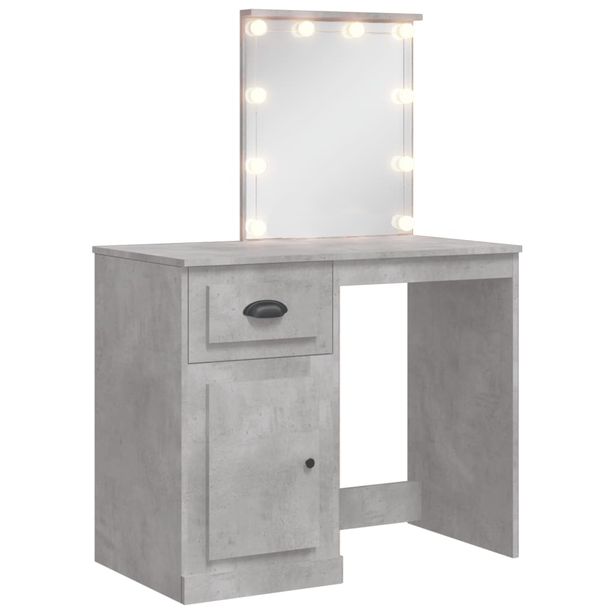 Meikkipöytä LED-valoilla betoninharmaa 90x42x132,5 cm (34974)