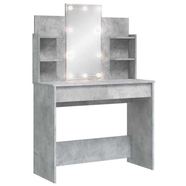 Meikkipöytä LED-valoilla betoninharmaa 96x40x142 cm (37895)
