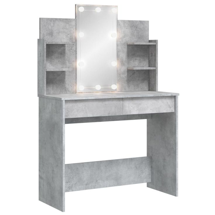 Meikkipöytä LED-valoilla betoninharmaa 96x40x142 cm (37895)