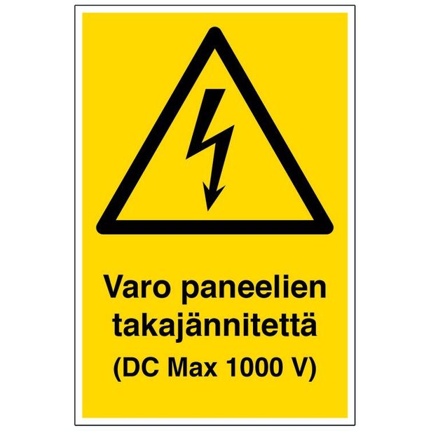 Merkintätarra "Varo takapaneelien jännitettä", 8x10cm