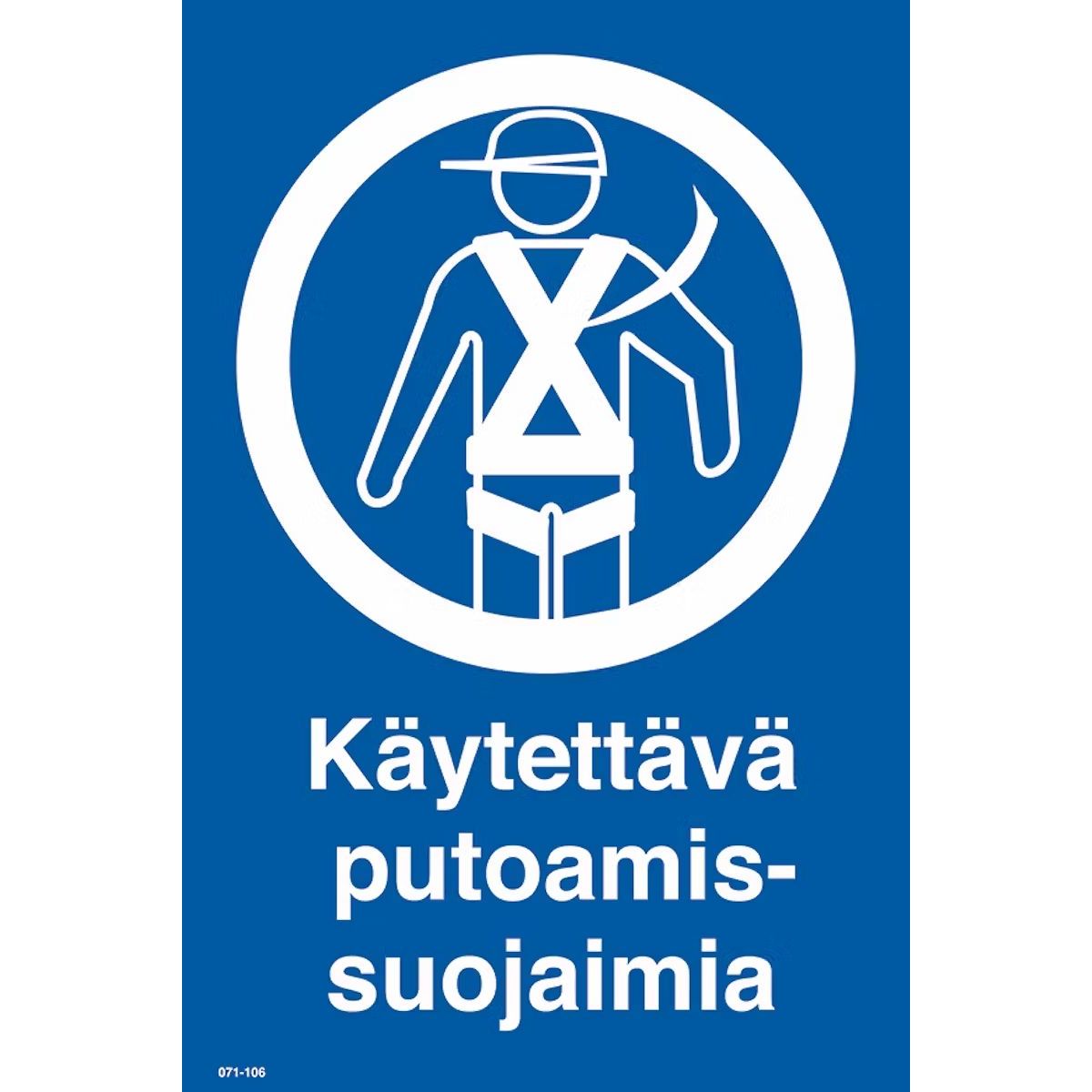Merkintäkilpi "Käytettävä putoamissuojaimia", 20x30cm