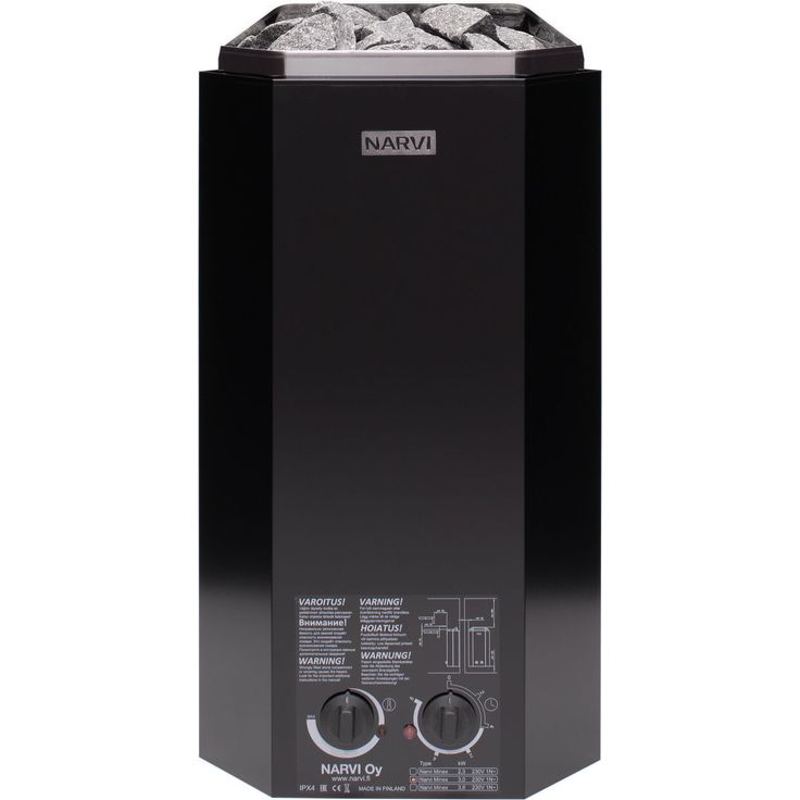 Sähkökiuas Narvi Minex, 3.0kW, 2-3m3, kiinteä ohjaus, musta