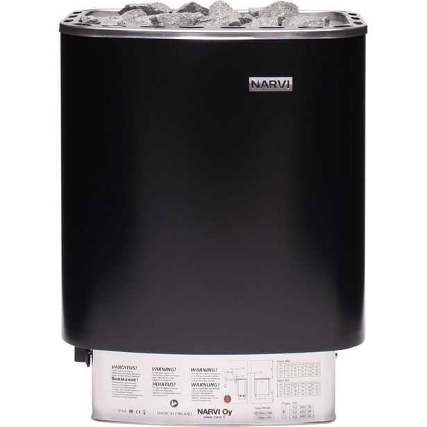 Sähkökiuas Narvi NM 600, 6.0kW, 6-9m3, kiinteä ohjaus, musta