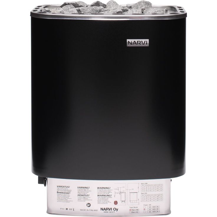 Sähkökiuas Narvi NM 600, 6.0kW, 6-9m3, kiinteä ohjaus, musta