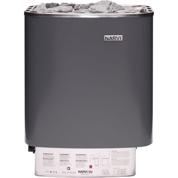 Sähkökiuas Narvi NM 600, 6.0kW, 6-9m3, kiinteä ohjaus, harmaa