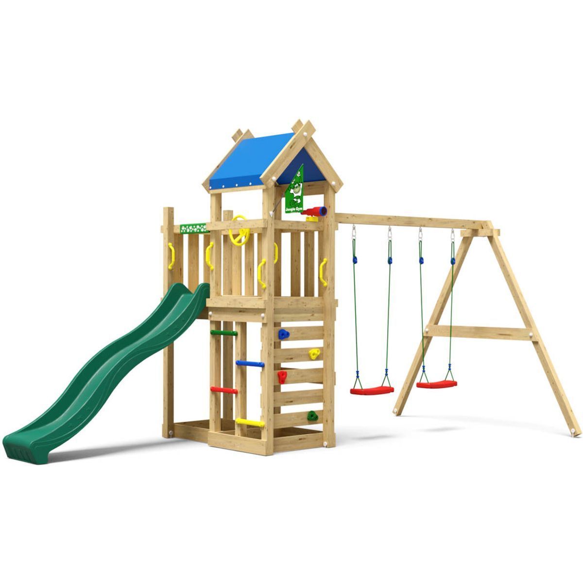 Leikkitornikokonaisuus Jungle Gym Nomad, 2-Swing Module 200, tummanvihreä liukumäki