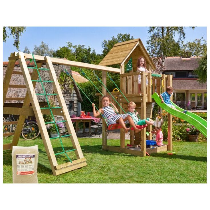 Leikkitornikokonaisuus Jungle Gym Cubby, 2-Climb Module 220, liukumäki ja 120 kg hiekkaa