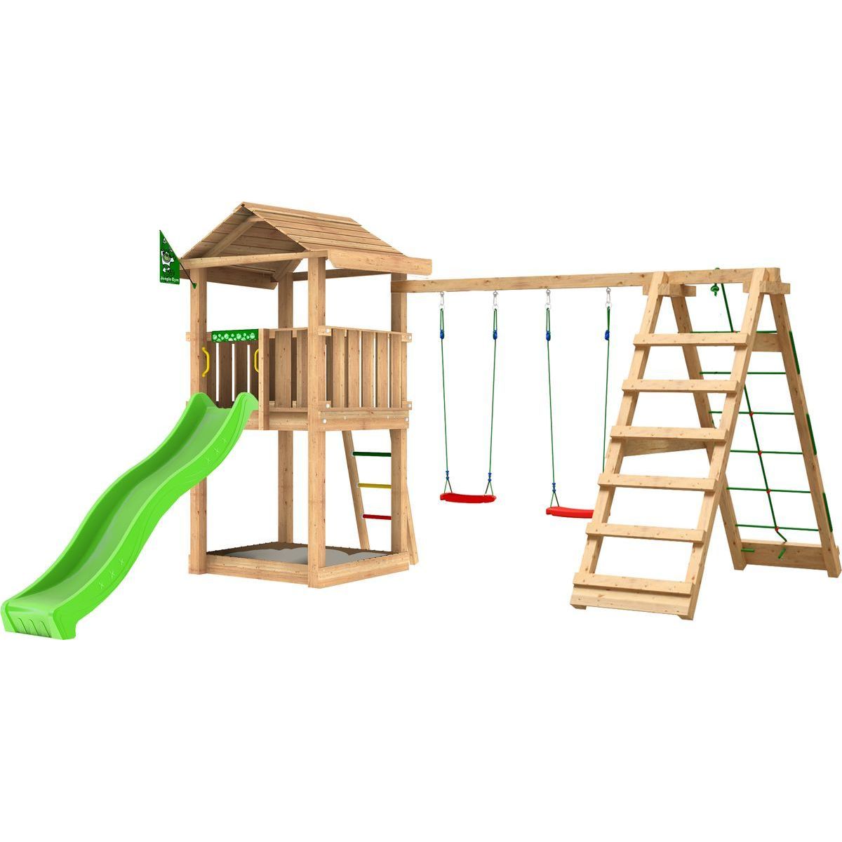 Leikkitornikokonaisuus Jungle Gym House 2.1, 2-Climb Module 220, vihreä liukumäki