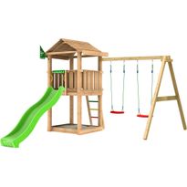 Leikkitornikokonaisuus Jungle Gym House 2.1, 2-Swing Module 220, vihreä liukumäki