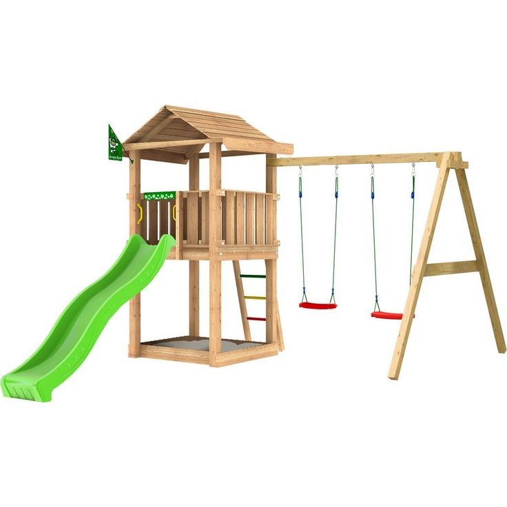 Leikkitornikokonaisuus Jungle Gym House 2.1 ja 2-Swing Module 220, vihreä liukumäki
