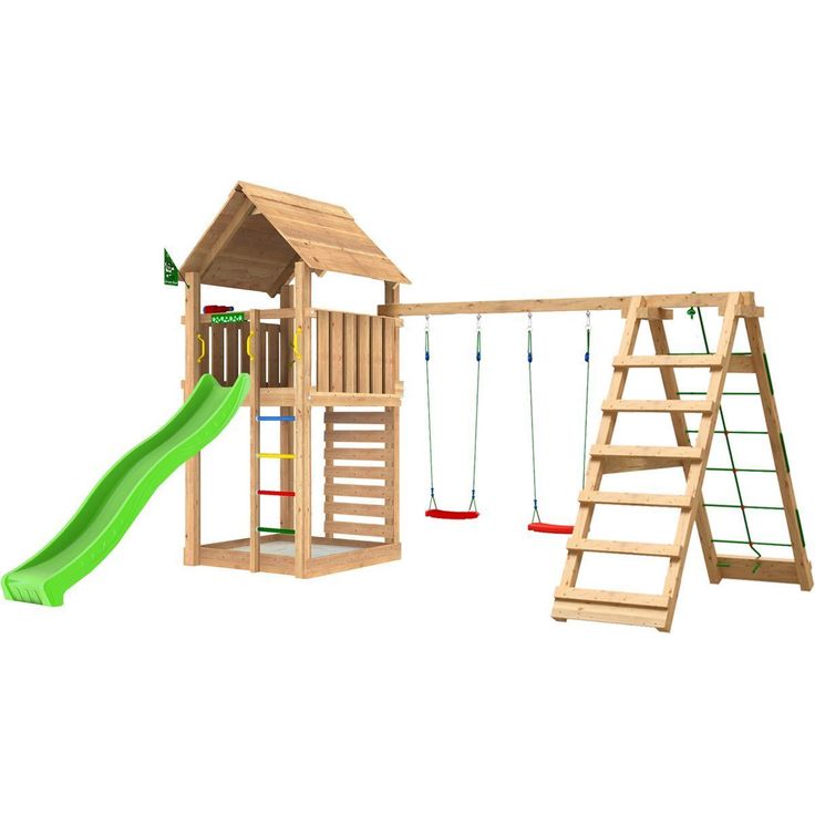 Leikkitorni Jungle Gym Cabin 2.1 ja 2-Climb Module 220, vihreä liukumäki