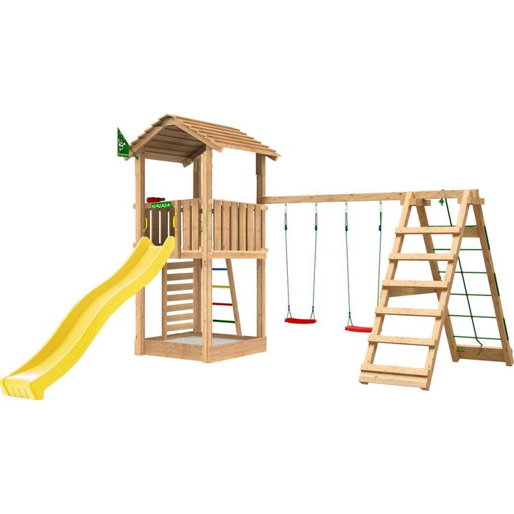Leikkitorni Jungle Gym Cottage 2.1 ja 2-Climb Module 220, keltainen liukumäki