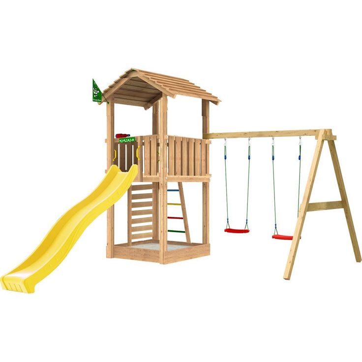 Leikkitorni Jungle Gym Cottage 2.1, 2-Swing Module 220, vihreä liukumäki