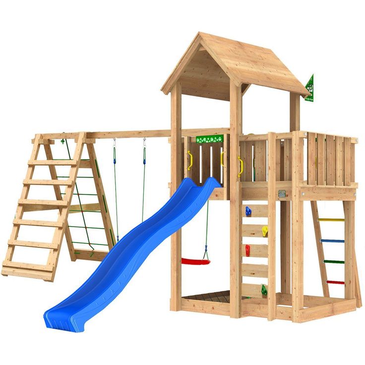 Leikkitorni Jungle Gym Mansion 2.1 ja 2-Climb Module 220, sininen liukumäki