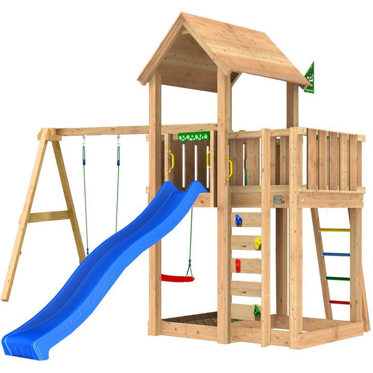 Leikkitorni Jungle Gym Mansion 2.1, 2-Swing Module 220, sininen liukumäki