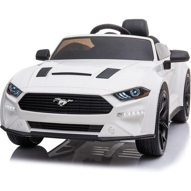 Lasten sähköauto Nordic Play Speed Ford Mustang 2X12V akut (24V), EVA-renkaat, keinonahkaistuin, valkoinen